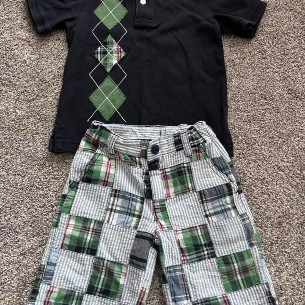 Gymboree Navy Blue  Polo Shirt and Plaid Shorts Set